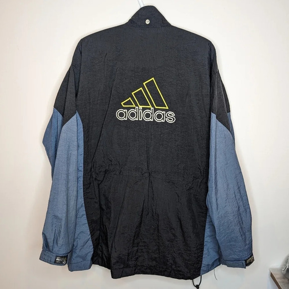 Vintage 90s 00s Embrodered Adidas Logo Zip Up Jacket Black Blue Mens M - Picture 2 of 14